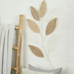 Wall Plaques-Kirkland's Home White Metal And Reed Leaf Wall Plaque White/Brown