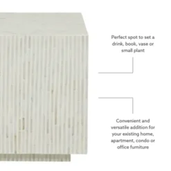 Accent & End Tables-Kirkland's Home White Mother Of Pearl Striped Side Table White/Ivory
