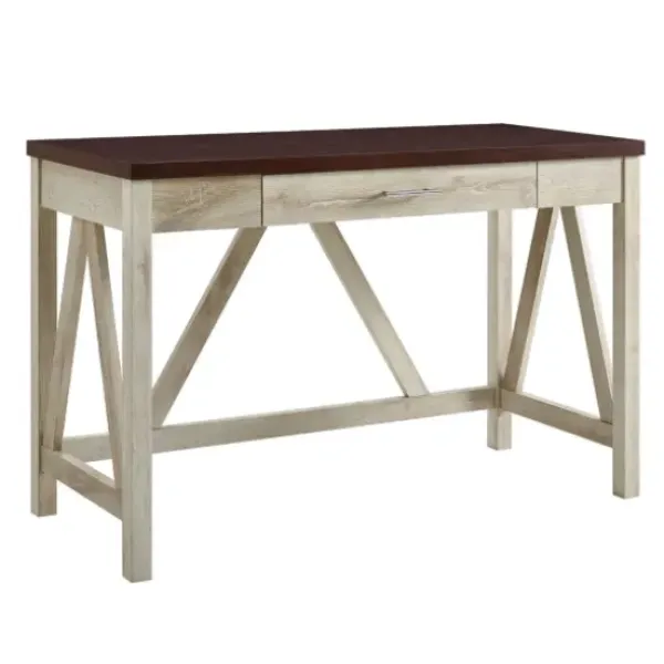 Office Furniture-Kirkland's Home White Oak Farmhouse A-Frame Desk With Brown Top