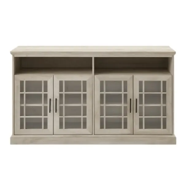 Tv Stands & Media Consoles-Kirkland's Home White Oak Glass Door Tv Stand, 58 In. Ivory