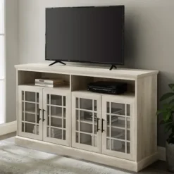 Tv Stands & Media Consoles-Kirkland's Home White Oak Glass Door Tv Stand, 58 In. Ivory