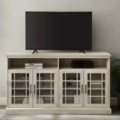 Tv Stands & Media Consoles-Kirkland's Home White Oak Glass Door Tv Stand, 58 In. Ivory
