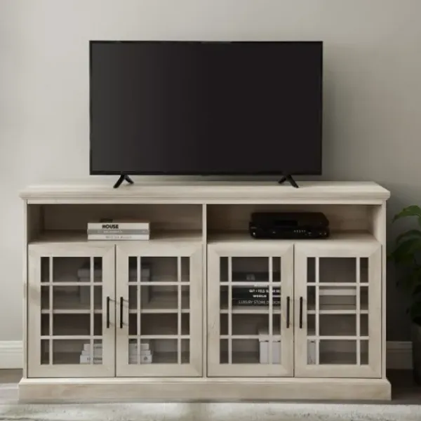 Tv Stands & Media Consoles-Kirkland's Home White Oak Glass Door Tv Stand, 58 In. Ivory