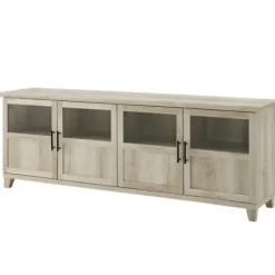 Tv Stands & Media Consoles-Kirkland's Home White Oak Glass Paneled Door Tv Stand Ivory