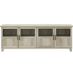 Tv Stands & Media Consoles-Kirkland's Home White Oak Glass Paneled Door Tv Stand Ivory