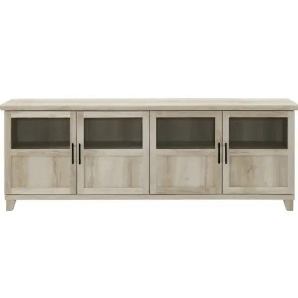 Tv Stands & Media Consoles-Kirkland's Home White Oak Glass Paneled Door Tv Stand Ivory