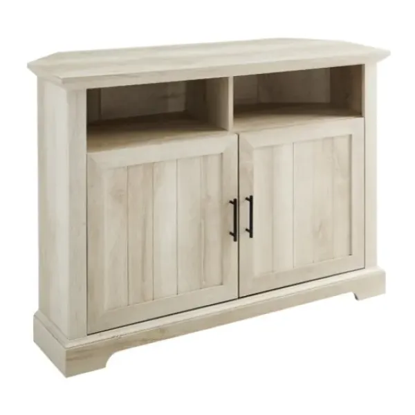 Tv Stands & Media Consoles-Kirkland's Home White Oak Grooved Door Corner Tv Stand Ivory