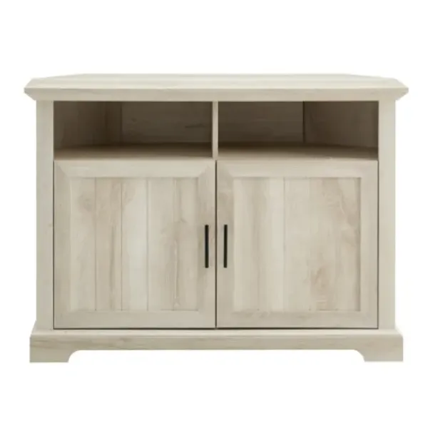 Tv Stands & Media Consoles-Kirkland's Home White Oak Grooved Door Corner Tv Stand Ivory