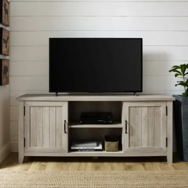 Tv Stands & Media Consoles-Kirkland's Home White Oak Grooved Door Tv Stand Ivory