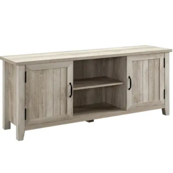 Tv Stands & Media Consoles-Kirkland's Home White Oak Grooved Door Tv Stand Ivory