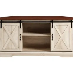 Tv Stands & Media Consoles-Kirkland's Home White Oak Sliding Barn Doors Corner Tv Stand Ivory