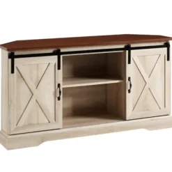 Tv Stands & Media Consoles-Kirkland's Home White Oak Sliding Barn Doors Corner Tv Stand Ivory