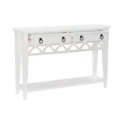 Console Tables-Kirkland's Home White Or Teal Paneled Fretwork Console Table White/Blue