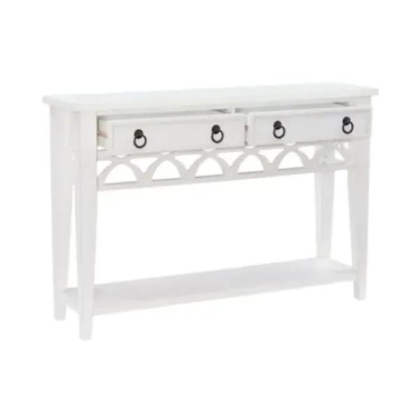 Console Tables-Kirkland's Home White Or Teal Paneled Fretwork Console Table White/Blue