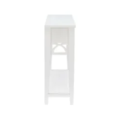 Console Tables-Kirkland's Home White Or Teal Paneled Fretwork Console Table White/Blue