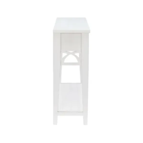 Console Tables-Kirkland's Home White Or Teal Paneled Fretwork Console Table White/Blue