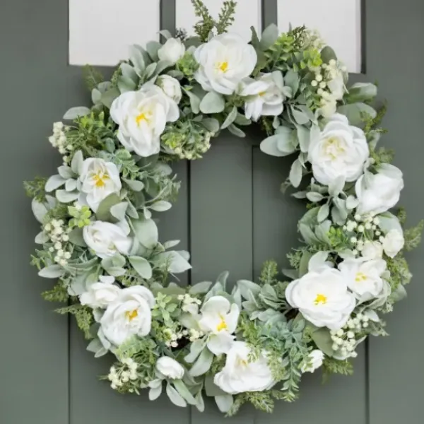 Wreaths-Kirkland's Home White Peony And Greenery Wreath White/Green