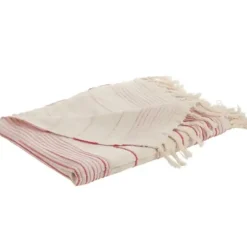 Blankets & Throws-Kirkland's Home White Pink Striped Fringe Throw Blanket White/Pink