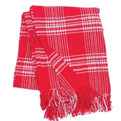 Blankets & Throws-Kirkland's Home White Plaid Christmas Throw Blanket Red