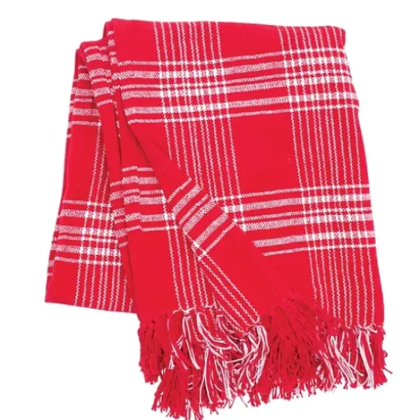 Blankets & Throws-Kirkland's Home White Plaid Christmas Throw Blanket Red