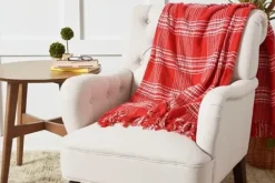 Blankets & Throws-Kirkland's Home White Plaid Christmas Throw Blanket Red