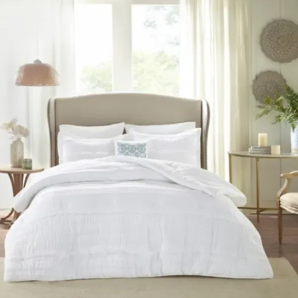 Comforters-Kirkland's Home White Quilted California King 5-Pc. Comforter Set White/Blue