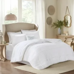 Comforters-Kirkland's Home White Quilted California King 5-Pc. Comforter Set White/Blue