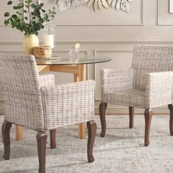 Dining Chairs-Kirkland's Home White Rattan Curved Legs Dining Chairs, Set Of 2 White/Brown