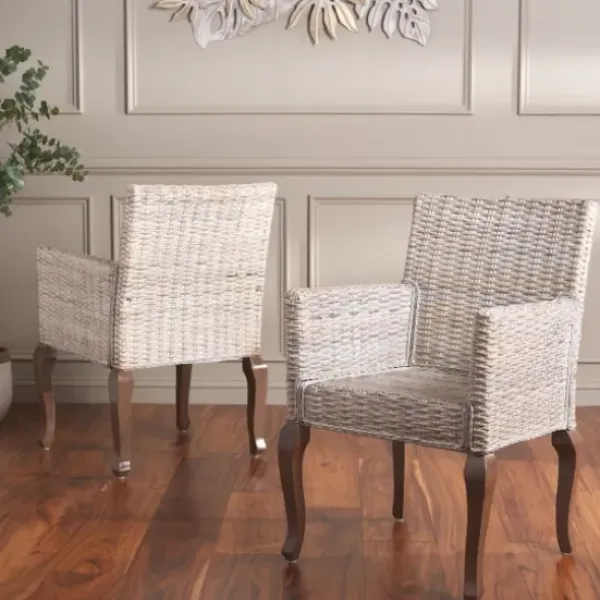 Dining Chairs-Kirkland's Home White Rattan Curved Legs Dining Chairs, Set Of 2 White/Brown