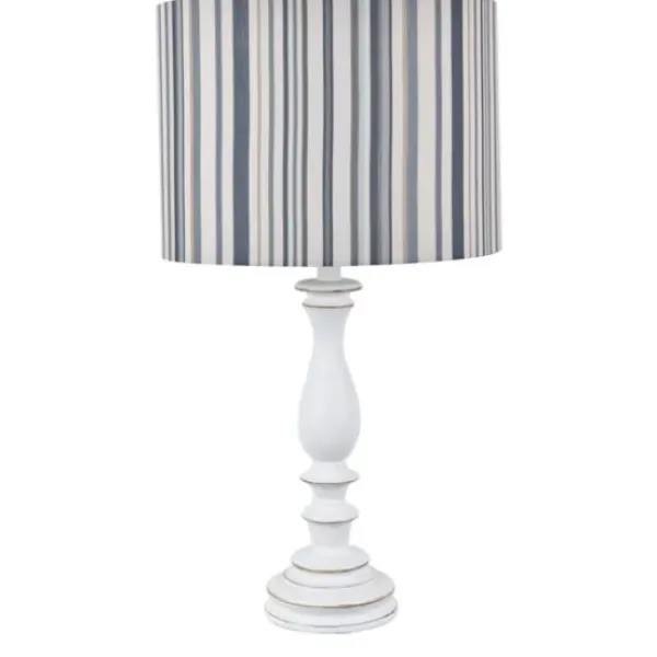 Table Lamps-Kirkland's Home White Resin Table Lamp With Blue Stripe Shade White/Blue
