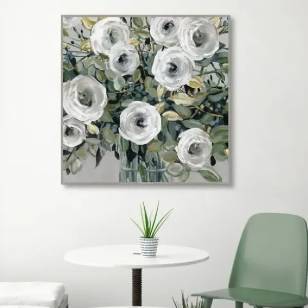 Framed Art-Kirkland's Home White Rose Parade Framed Canvas Art Print Green/White