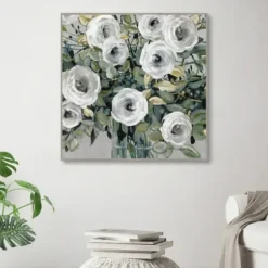 Framed Art-Kirkland's Home White Rose Parade Framed Canvas Art Print Green/White