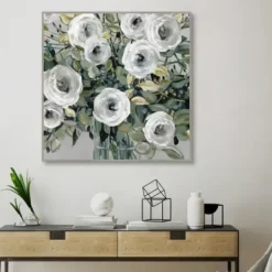 Framed Art-Kirkland's Home White Rose Parade Framed Canvas Art Print Green/White