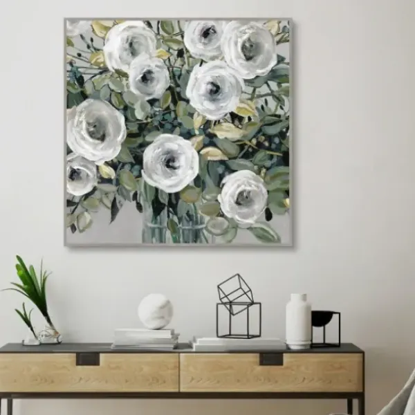 Framed Art-Kirkland's Home White Rose Parade Framed Canvas Art Print Green/White