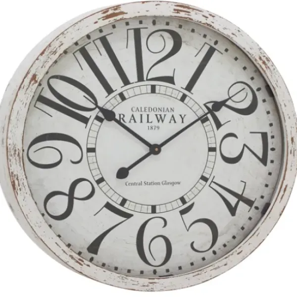 Clocks-Kirkland's Home White Rustic Farmhouse Distressed Wall Clock