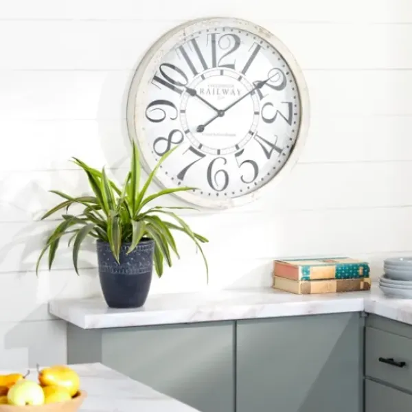Clocks-Kirkland's Home White Rustic Farmhouse Distressed Wall Clock