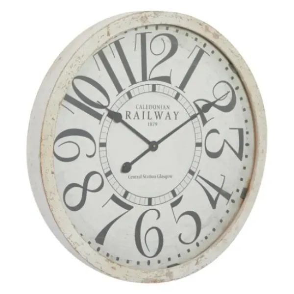 Clocks-Kirkland's Home White Rustic Farmhouse Distressed Wall Clock