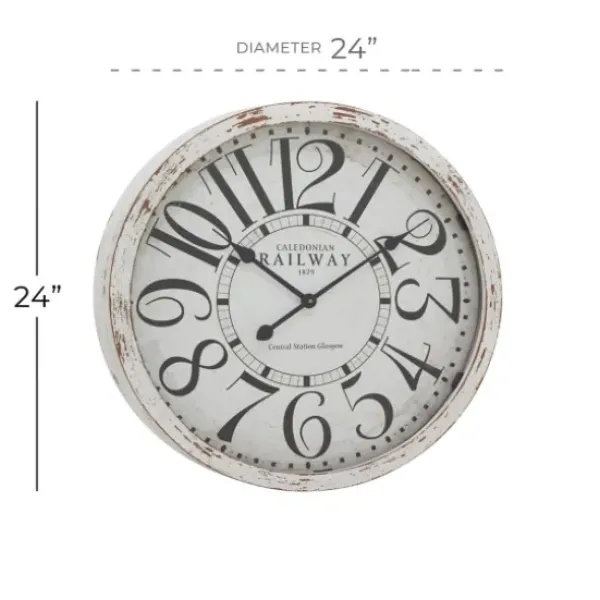 Clocks-Kirkland's Home White Rustic Farmhouse Distressed Wall Clock