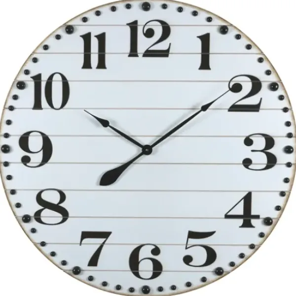 Clocks-Kirkland's Home White Rustic Wood Plank Wall Clock
