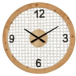 Clocks-Kirkland's Home White Rustic Woven Farmhouse Wall Clock
