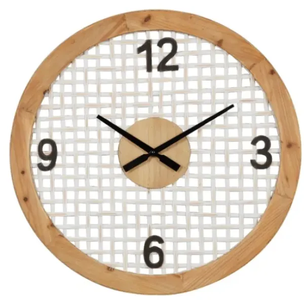 Clocks-Kirkland's Home White Rustic Woven Farmhouse Wall Clock