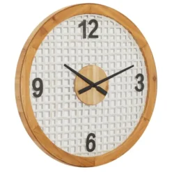 Clocks-Kirkland's Home White Rustic Woven Farmhouse Wall Clock