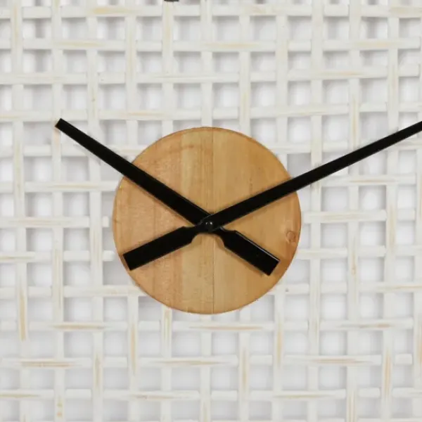 Clocks-Kirkland's Home White Rustic Woven Farmhouse Wall Clock