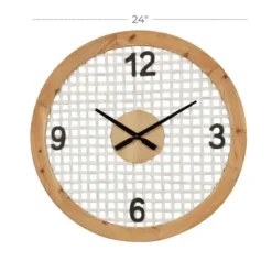 Clocks-Kirkland's Home White Rustic Woven Farmhouse Wall Clock