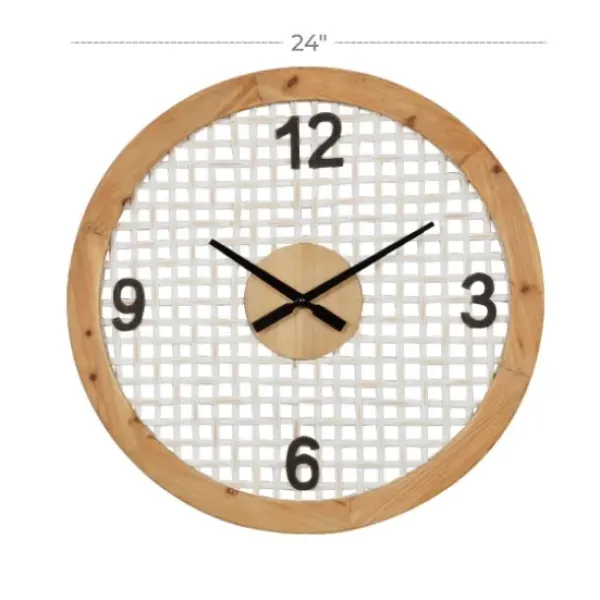 Clocks-Kirkland's Home White Rustic Woven Farmhouse Wall Clock
