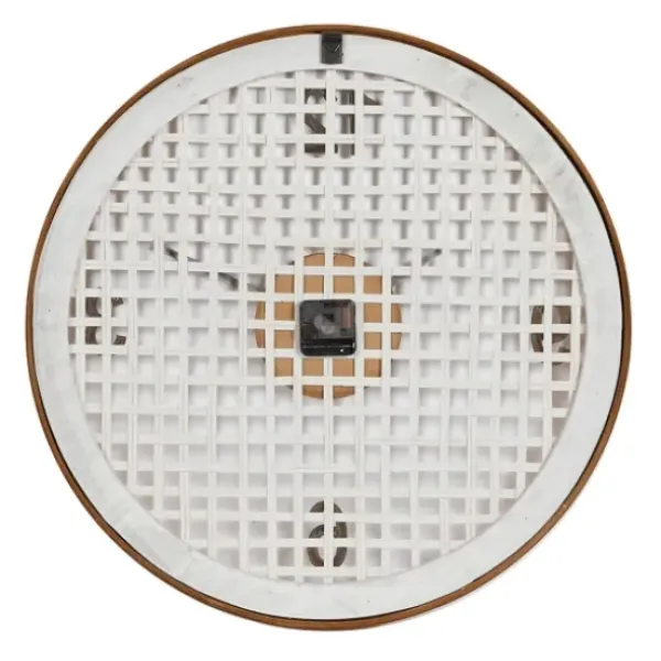 Clocks-Kirkland's Home White Rustic Woven Farmhouse Wall Clock