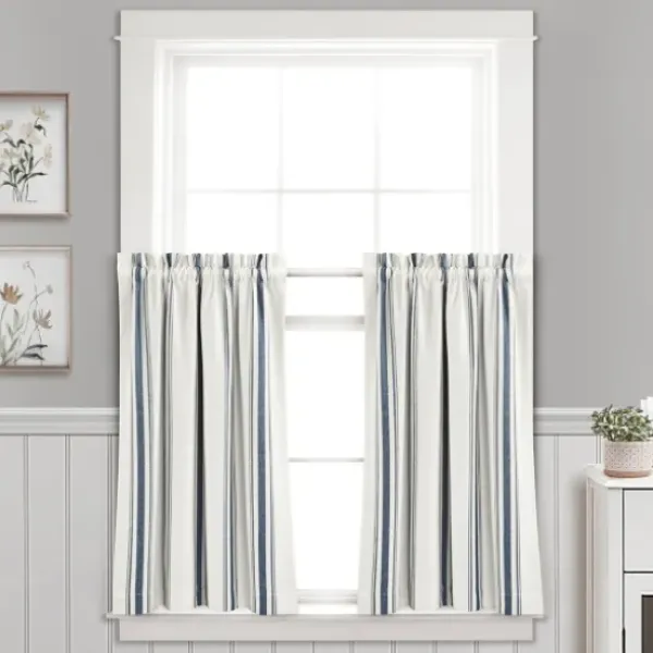 Curtains & Drapes-Kirkland's Home White Stripe Cafe Curtain Panel Set, 36 In. Gray