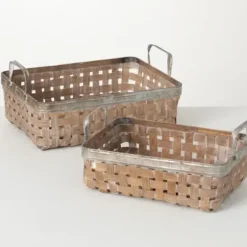 Baskets & Boxes-Kirkland's Home White Stripe Sea Grass 2-Pc. Storage Baskets Tan/White