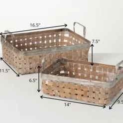 Baskets & Boxes-Kirkland's Home White Stripe Sea Grass 2-Pc. Storage Baskets Tan/White