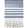 Blankets & Throws-Kirkland's Home White Stripe Throw Blanket With Fringe Blue